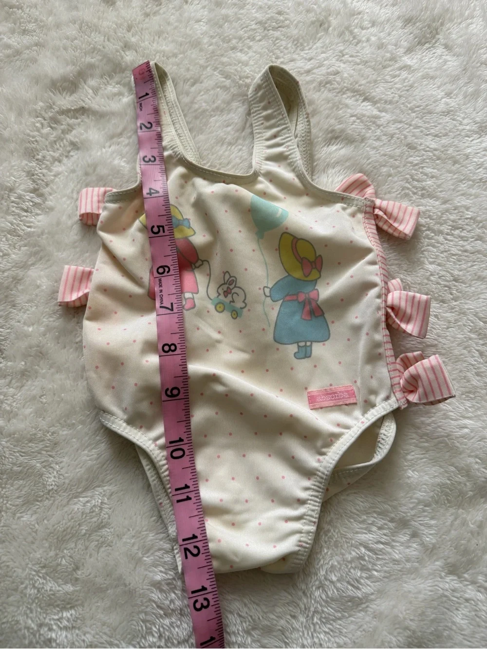 Vintage Absorba France Baby Swimsuit Polka Dot Bow Tie One Piece 3-6M